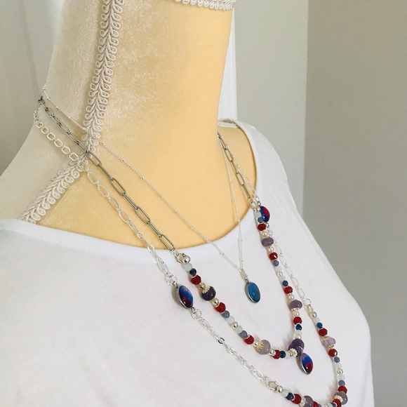 Handmade Pop of Color 3 Piece Necklace Set-Glass Cabochon-Gemstone Carnelian - Picture 2 of 12